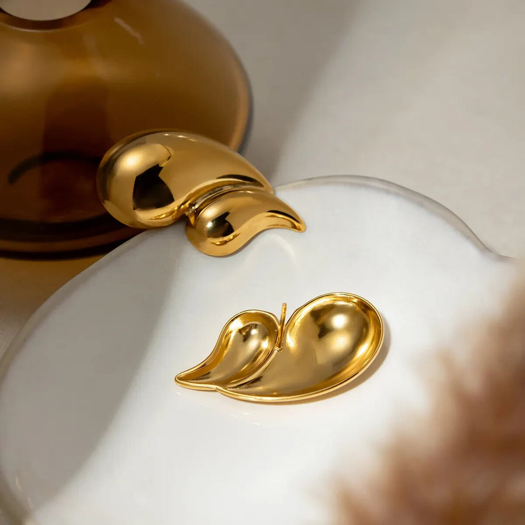 18K Gold Plated Stainless Steel Double Teardrop Exaggerated Style Stud Earrings6