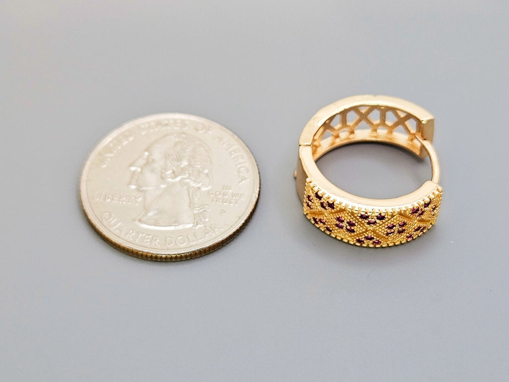 18K Gold Plated Design Hoop Earrings, with Purple Cubic Zirconia2