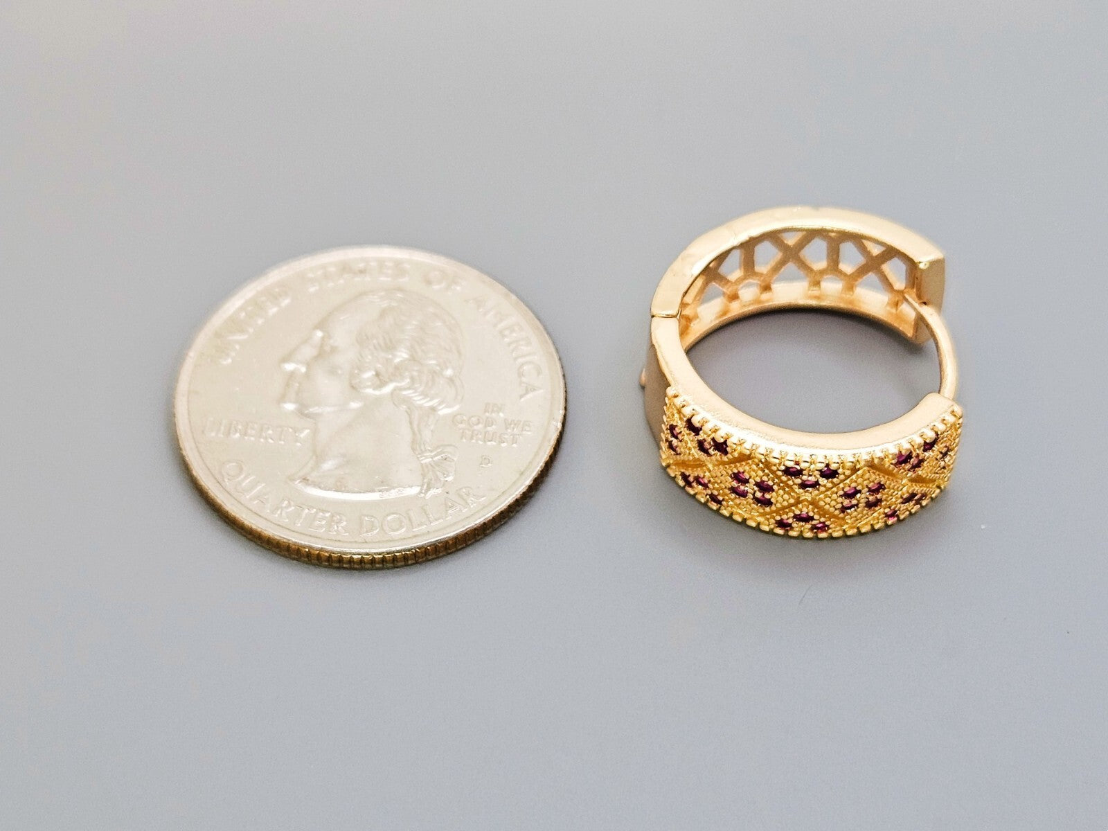 18K Gold Plated Design Hoop Earrings, with Purple Cubic Zirconia2