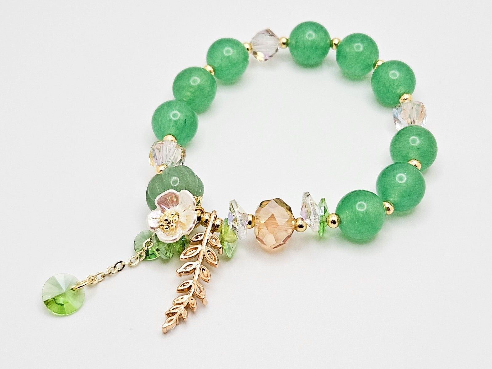 Color Stone Flower Leaf Pendant Crystal Bracelet, Cute Beads for Women & Girls0