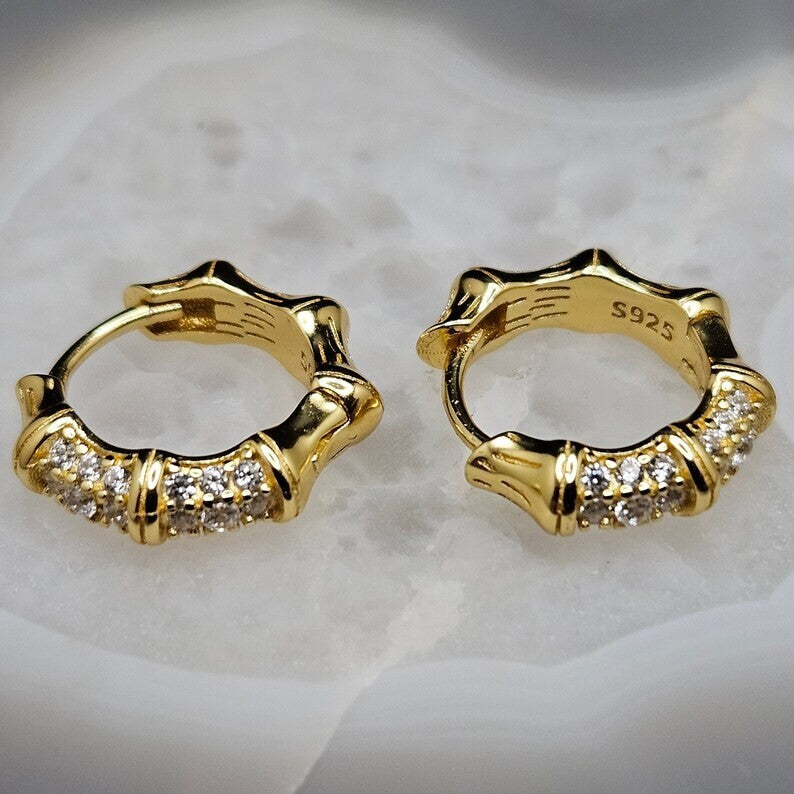 14K Gold Vermeil Design Hoop Earrings with Cubic Zirconia Accents for Women1