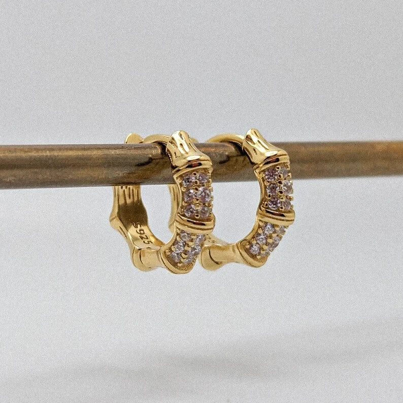 14K Gold Vermeil Design Hoop Earrings with Cubic Zirconia Accents for Women2