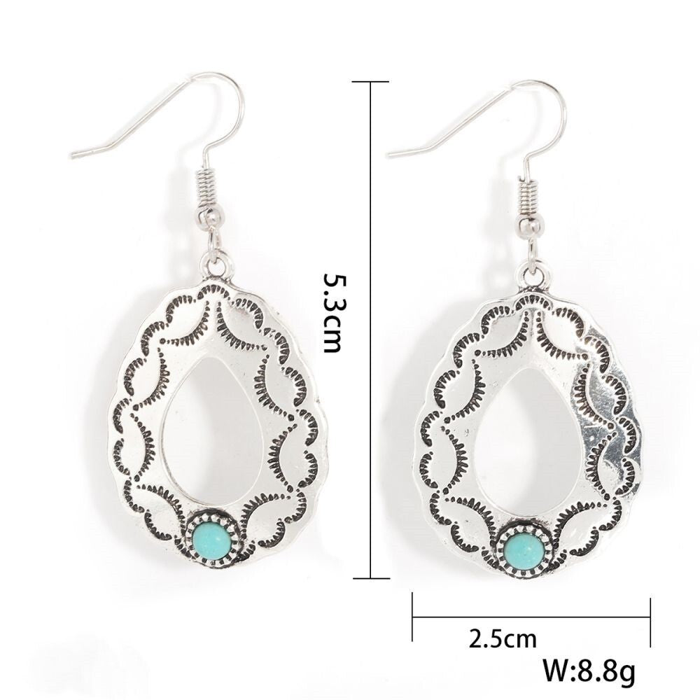Silver Plated Boho Chic Drop Earrings, Turquoise Statement Earrings for Women5