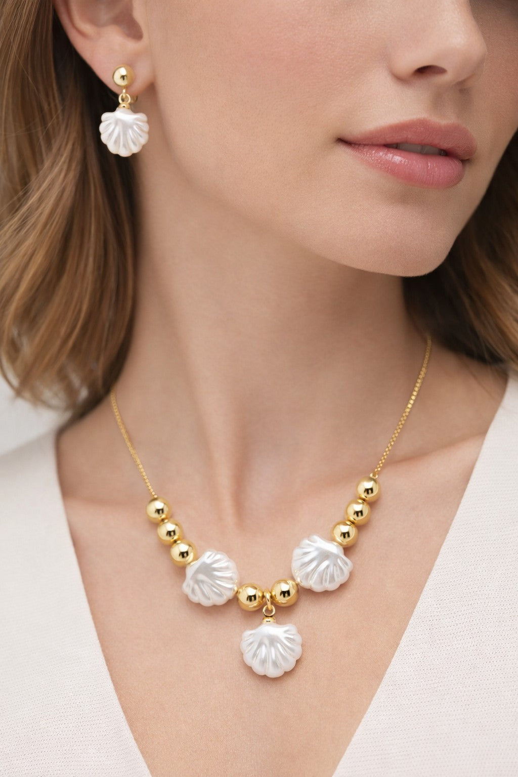 18K Gold Plated Seashell Jewelry Set – Adjustable Necklace & Earrings For Women3