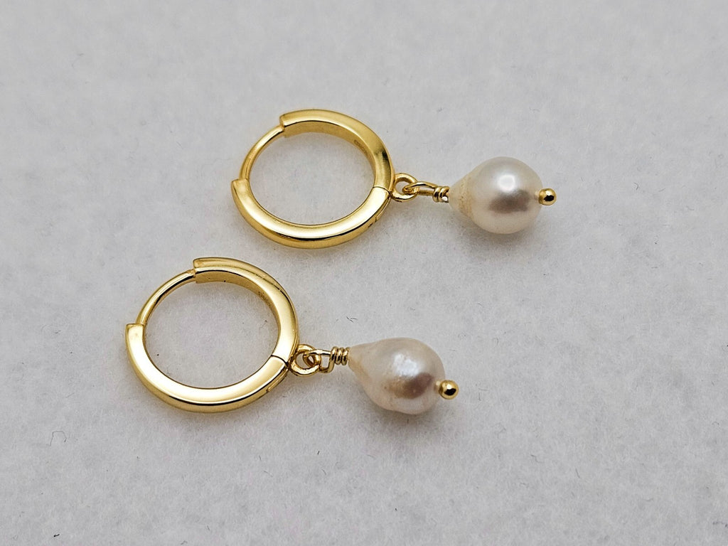 14K Gold Plated Drop Hoop, Cultured Freshwater Pearls Earrings3