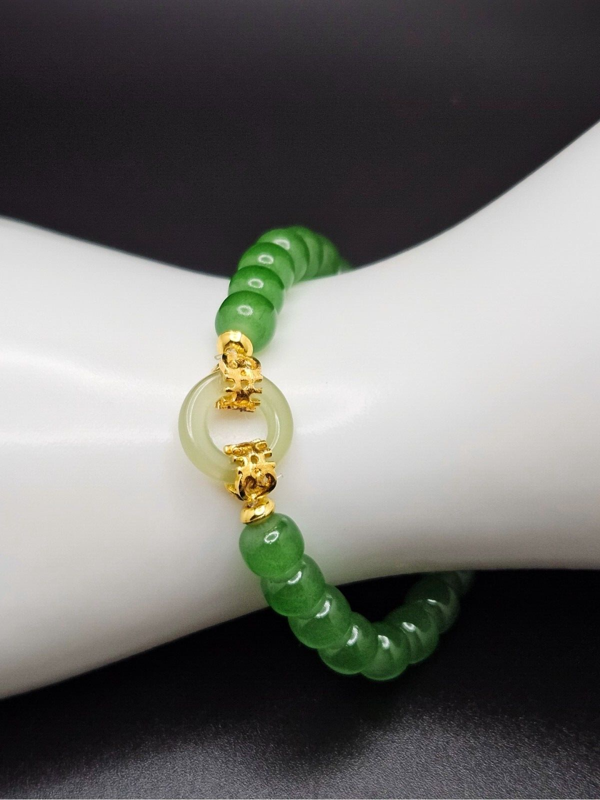 Natural Hetian Jade Beaded Bracelet, Elastic Bracelet for Women2
