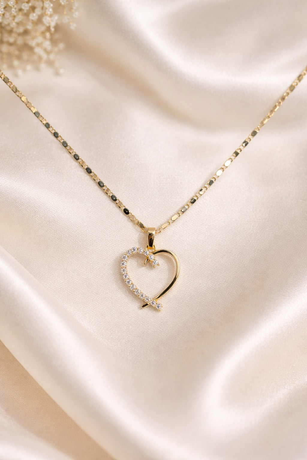 18K Gold Plated Heart Jewelry Set CZ Necklace 18" And Stud Earrings Gift2