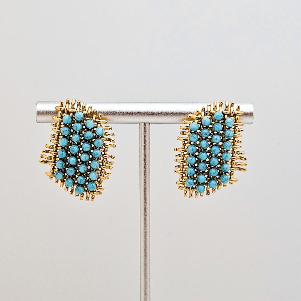 18K Gold Plated Design Turquoise Stone Stud Earrings, Chic Jewelry for Women0