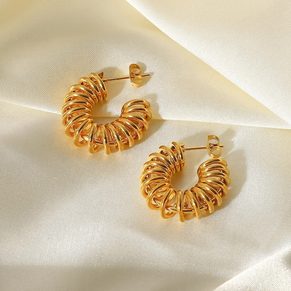 18K Gold Plated Spiral Wire C-Shaped Hoop Earring, Stainless Steel Jewelry3