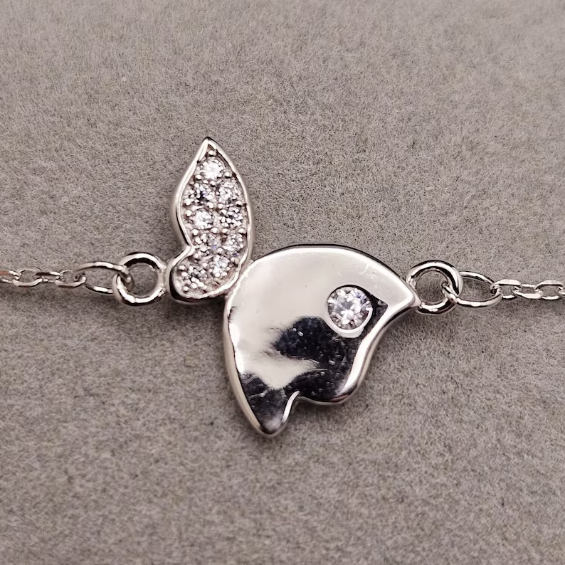 925 Sterling Silver Bracelet, Cubic Zirconia Butterfly Design0