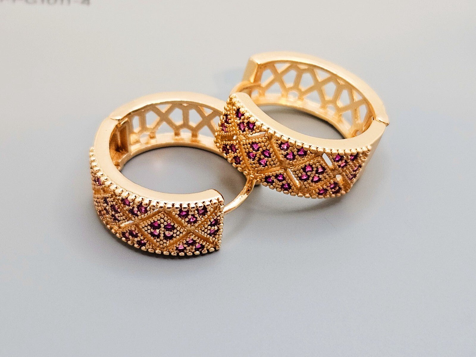 18K Gold Plated Design Hoop Earrings, with Purple Cubic Zirconia1