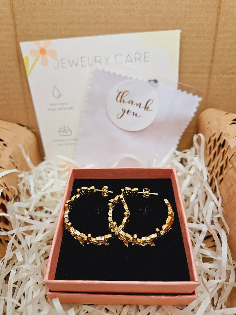 18k Gold Plated Butterfly Cubic Zirconia Hoop Earrings, Chunky Hoop for Women5