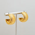 18K Gold Plated Thick Ribbed C-Shaped Hoop for Women, Stainless Steel Earrings0