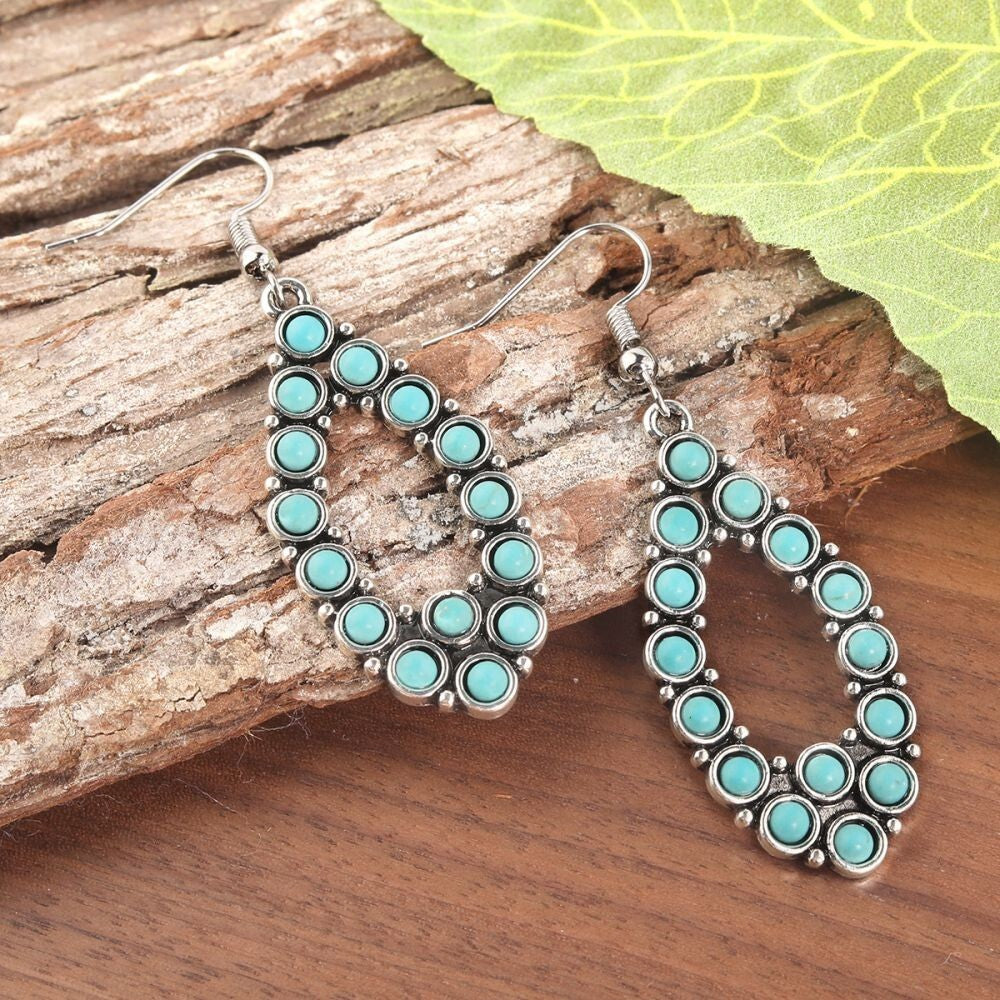 Silver Plated Turquoise Drop Dangle Earrings, Cute Boho Jewelry for Women1