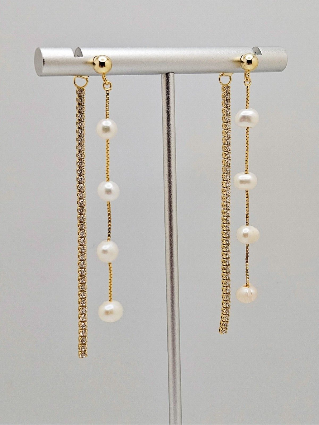 14K Gold Plated Cubic Zirconia, Baroque Freshwater Pearls Stud Drop Earrings0