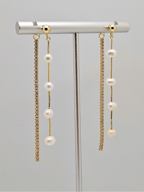 14K Gold Plated Cubic Zirconia, Baroque Freshwater Pearls Stud Drop Earrings0