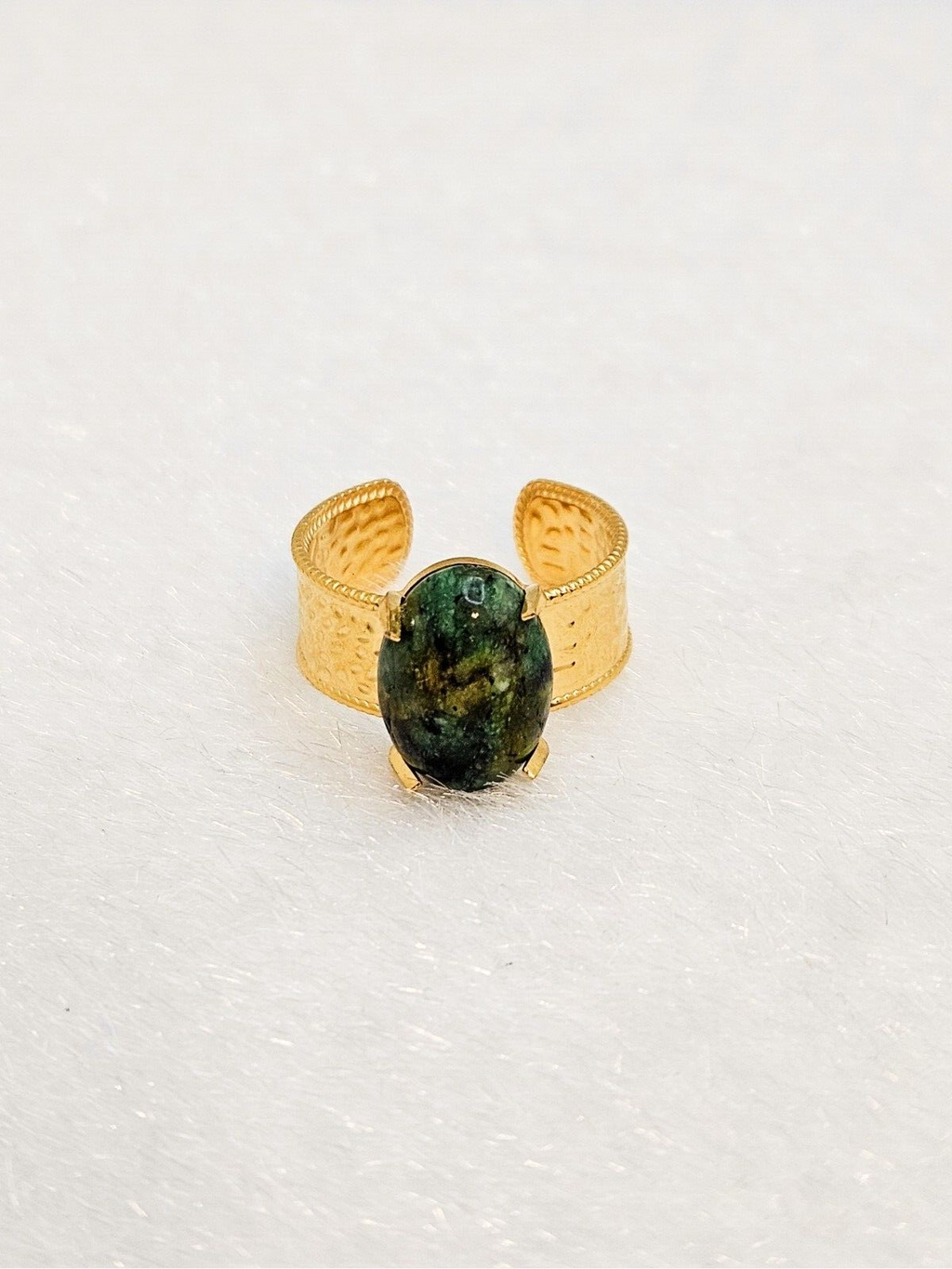 18K Gold Plated Rare African Turquoise Open Adjustable Ring, Stainless Steel.0