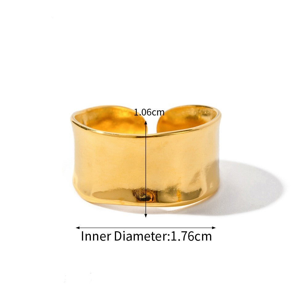 18K Gold Plated Stainless Steel Ring, Wide Geometric Ring for Women, Waterproof1