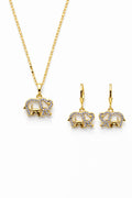 18K Gold Plated Elephant Jewelry Set Necklace and Earrings Purple CZ 18”0