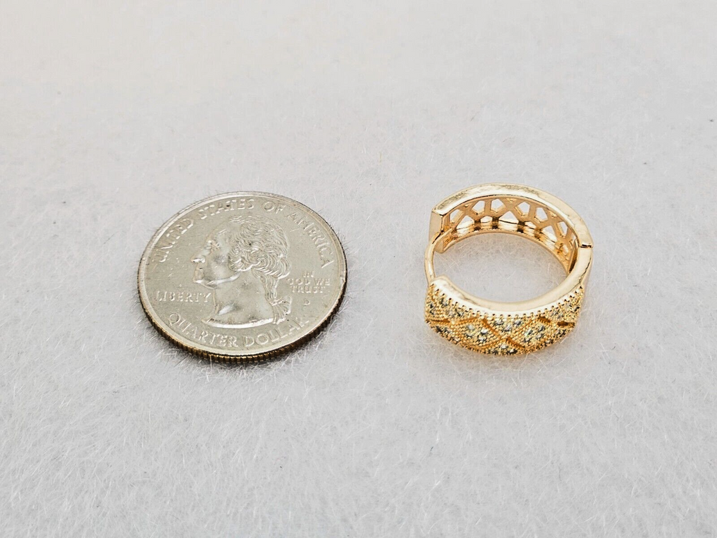 18K Gold Plated Design Hoop Earrings, with Clear Cubic Zirconia3