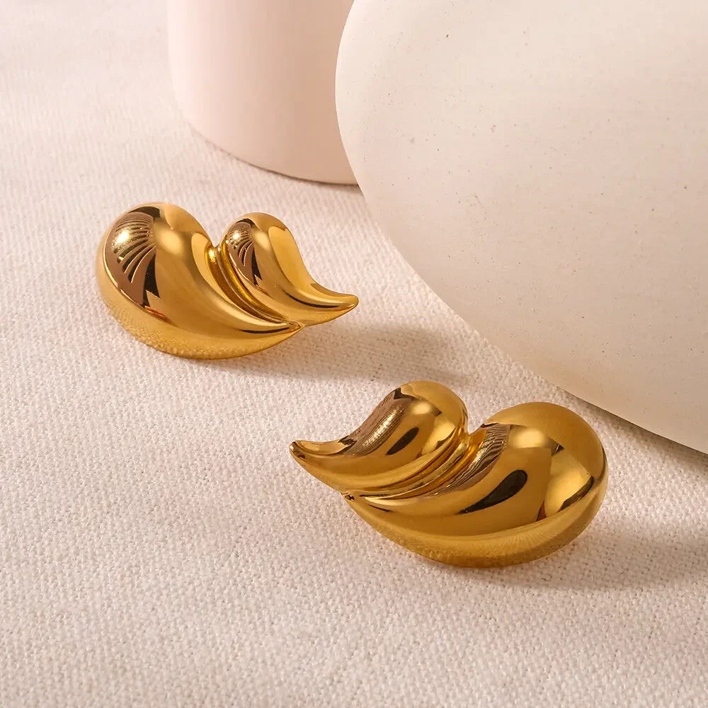 18K Gold Plated Stainless Steel Double Teardrop Exaggerated Style Stud Earrings3