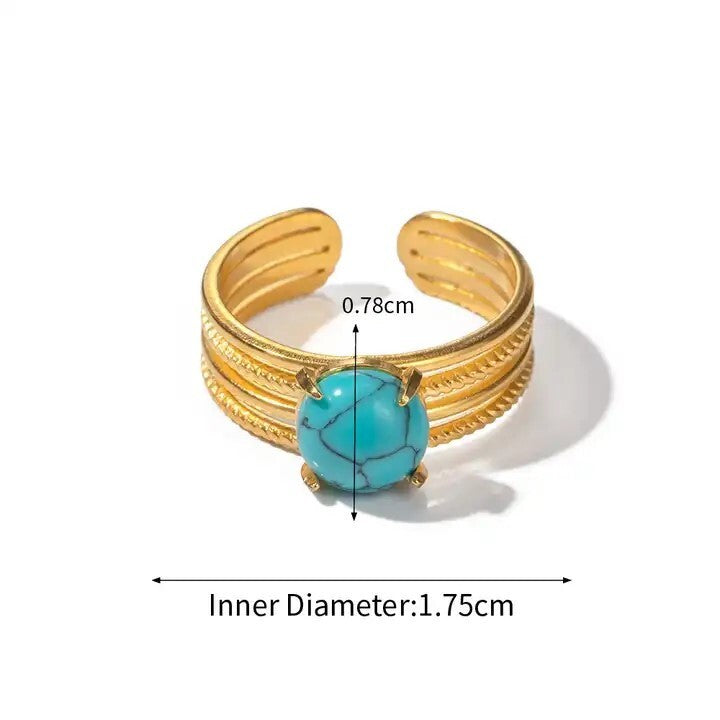 18K Gold Plated Open Turquoise Stone Ring, Stainless Steel Jewelry for Women8