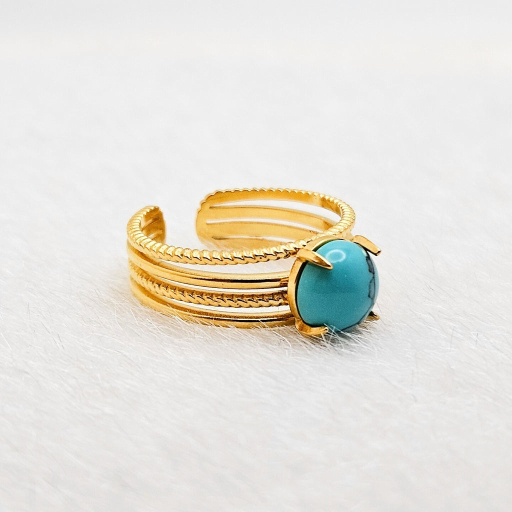 18K Gold Plated Open Turquoise Stone Ring, Stainless Steel Jewelry for Women2