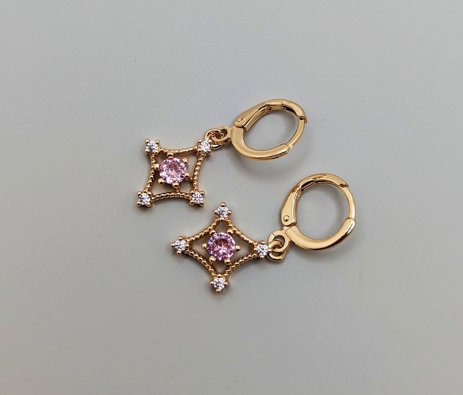 Huggie Drop Earrings 18K Gold with Pink Cubic Zirconia1