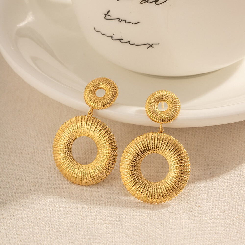 18K Gold Plated Stainless Steel Double Circle Stud Drop Earrings for Women7