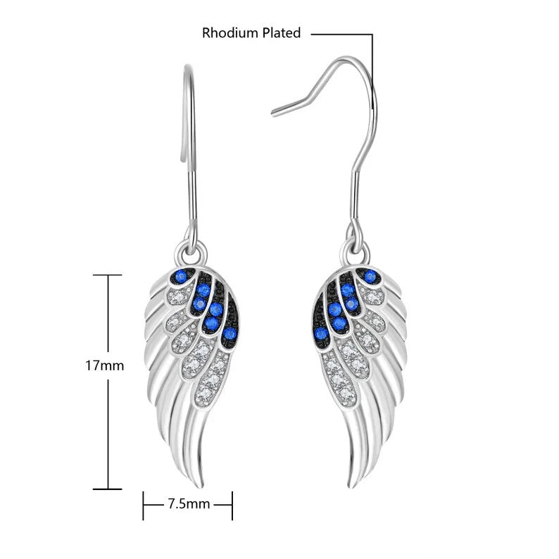 925 Sterling Silver Blue Gem Angel Wings Drop Earrings4
