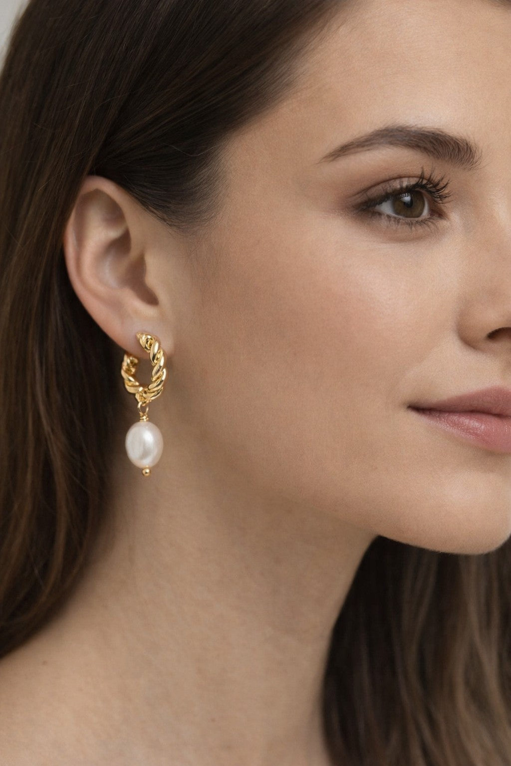 14K Gold Plated, Cultured Freshwater Baroque Pearl Stud Hoop Earrings0