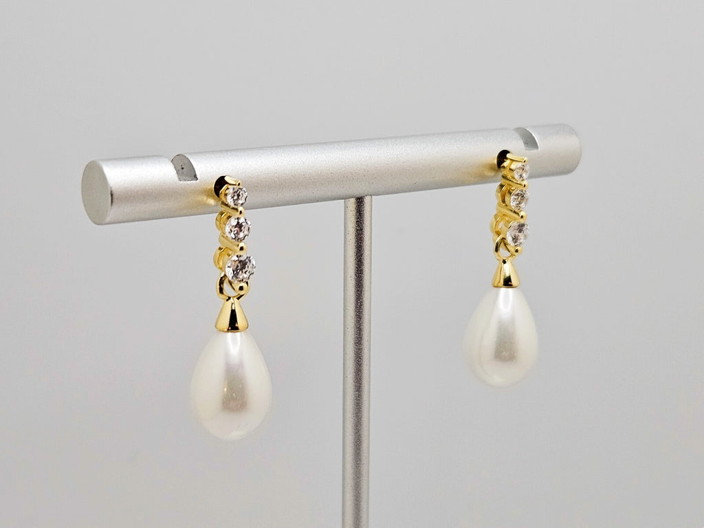 18K Gold Plated Cubic Zirconia Pearl Stud Drop, Elegant Earrings for Women3