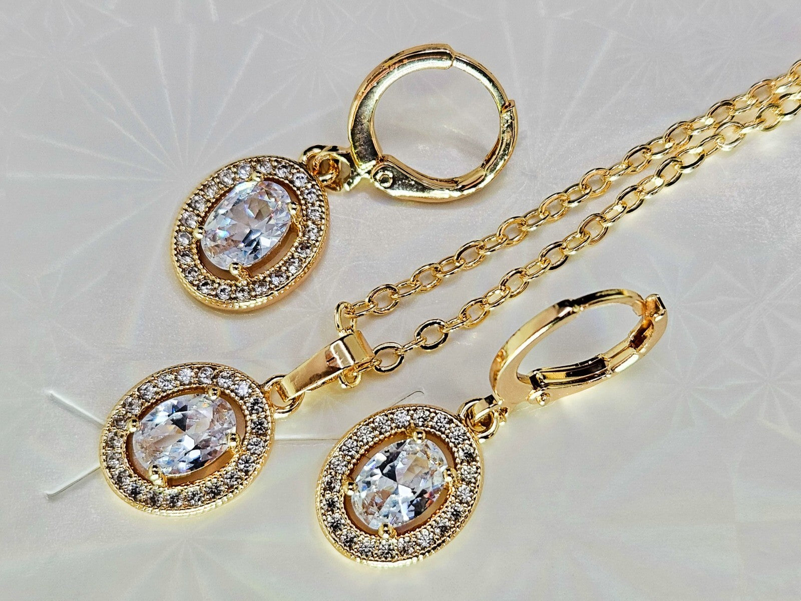 Necklace and Earring set 3 piece 18K Gold with White/Clear Cubic Zirconias2