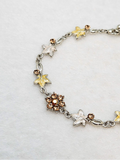 Enamel Rhinestone Flower and Leaf Design, Silver Link Chain Bracelet0
