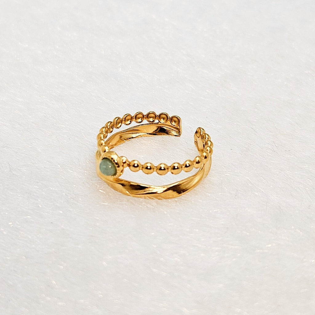 18K Gold Plated Adjustable Open Double Layer Amazonite Ring for Women1