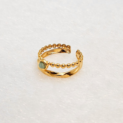 18K Gold Plated Adjustable Open Double Layer Amazonite Ring for Women1