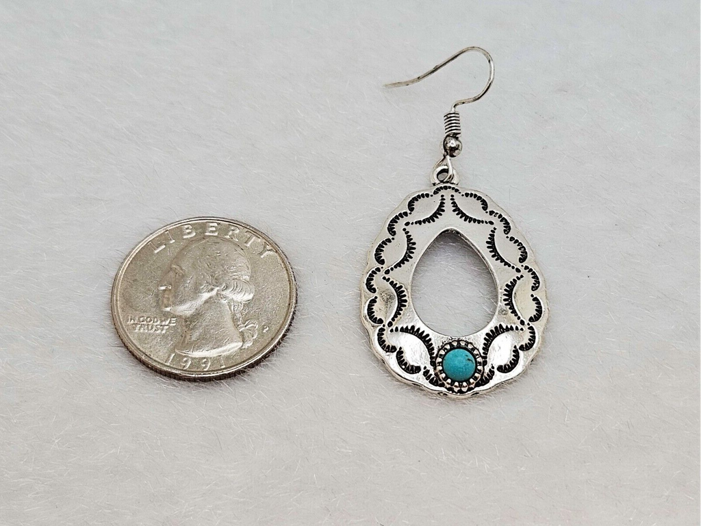 Silver Plated Boho Chic Drop Earrings, Turquoise Statement Earrings for Women3