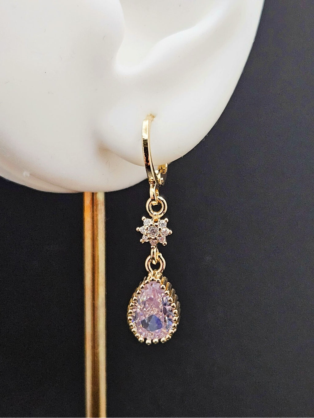 Huggie Drop Earrings 18K Gold with Light Purple Cubic Zirconia3