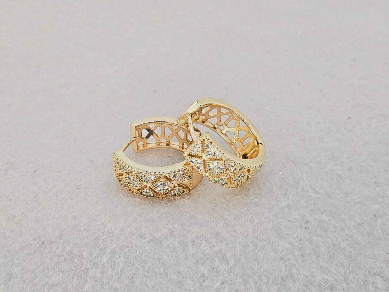 18K Gold Plated Design Hoop Earrings, with Clear Cubic Zirconia1