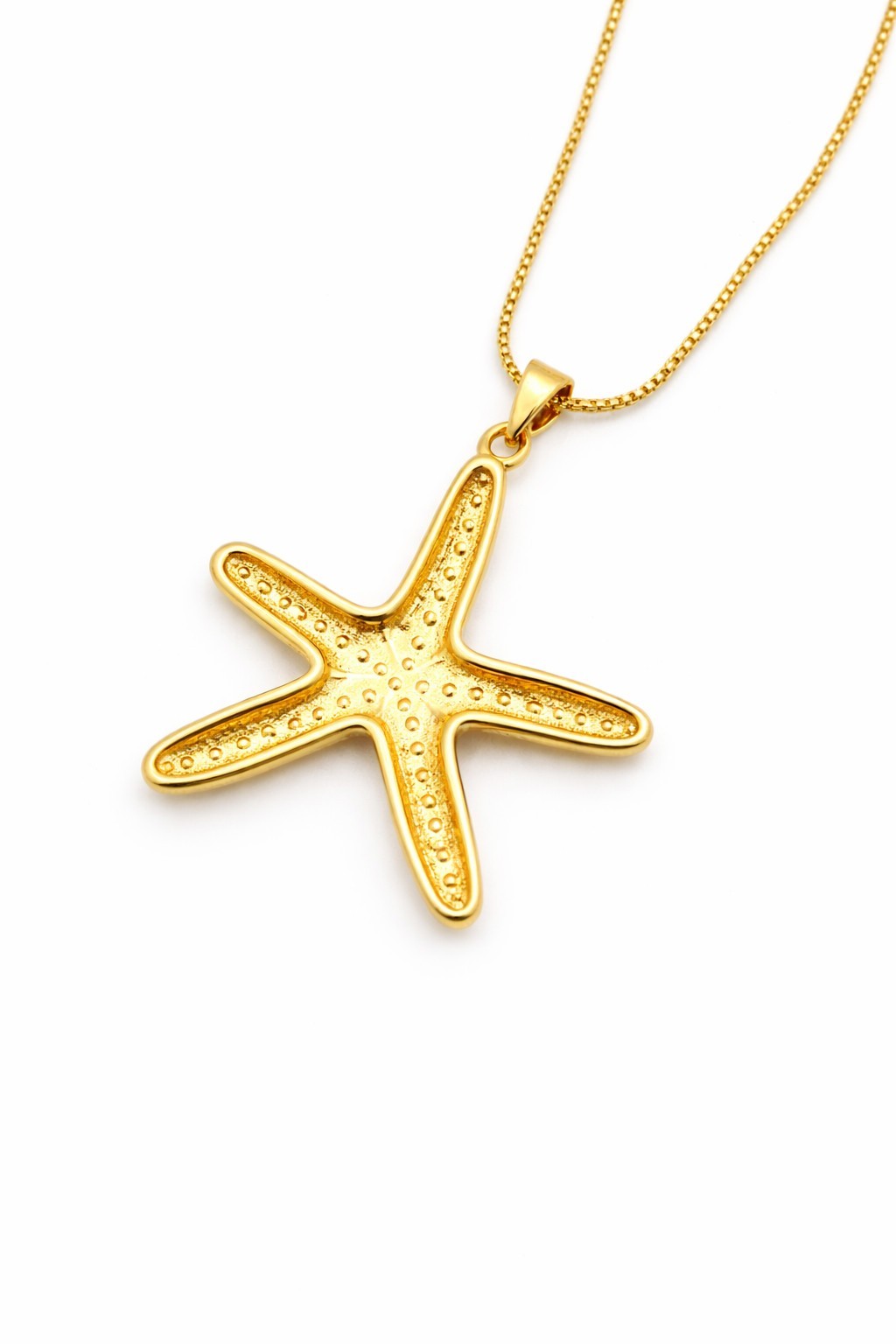18K Gold Plated Starfish Jewelry Set Dainty Earrings & Chunky Pendant Necklace2