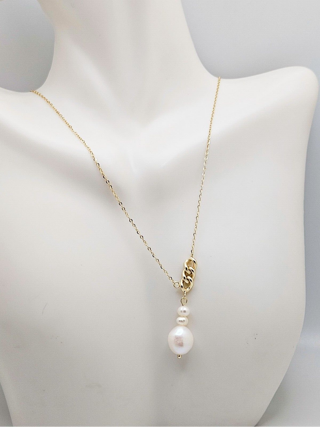 14K Gold Plated Baroque Freshwater Pearl Chain Necklace, Unique Jewelry4