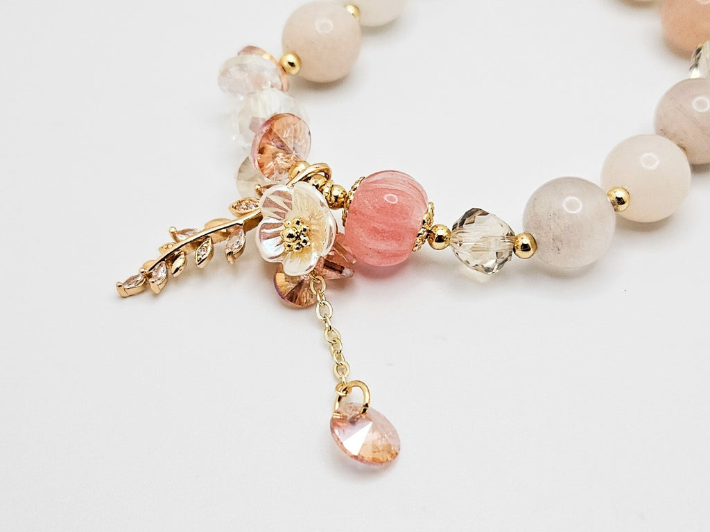Color Stone Flower Leaf Pendant Crystal Bracelet, Cute Beads for Women & Girls2