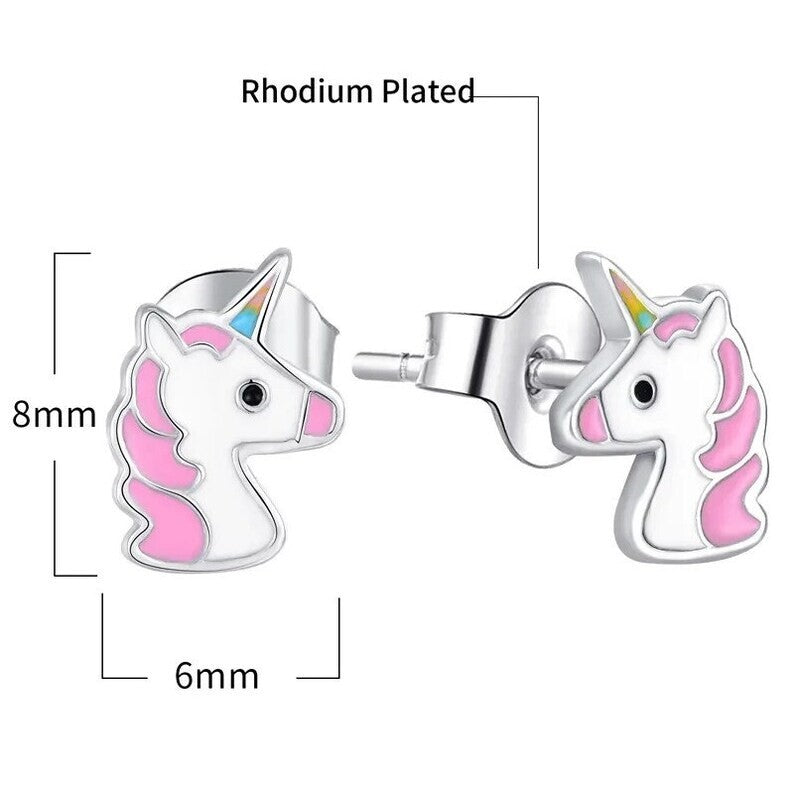 925 Sterling Silver Cute Enamel Unicorn Stud Earrings5