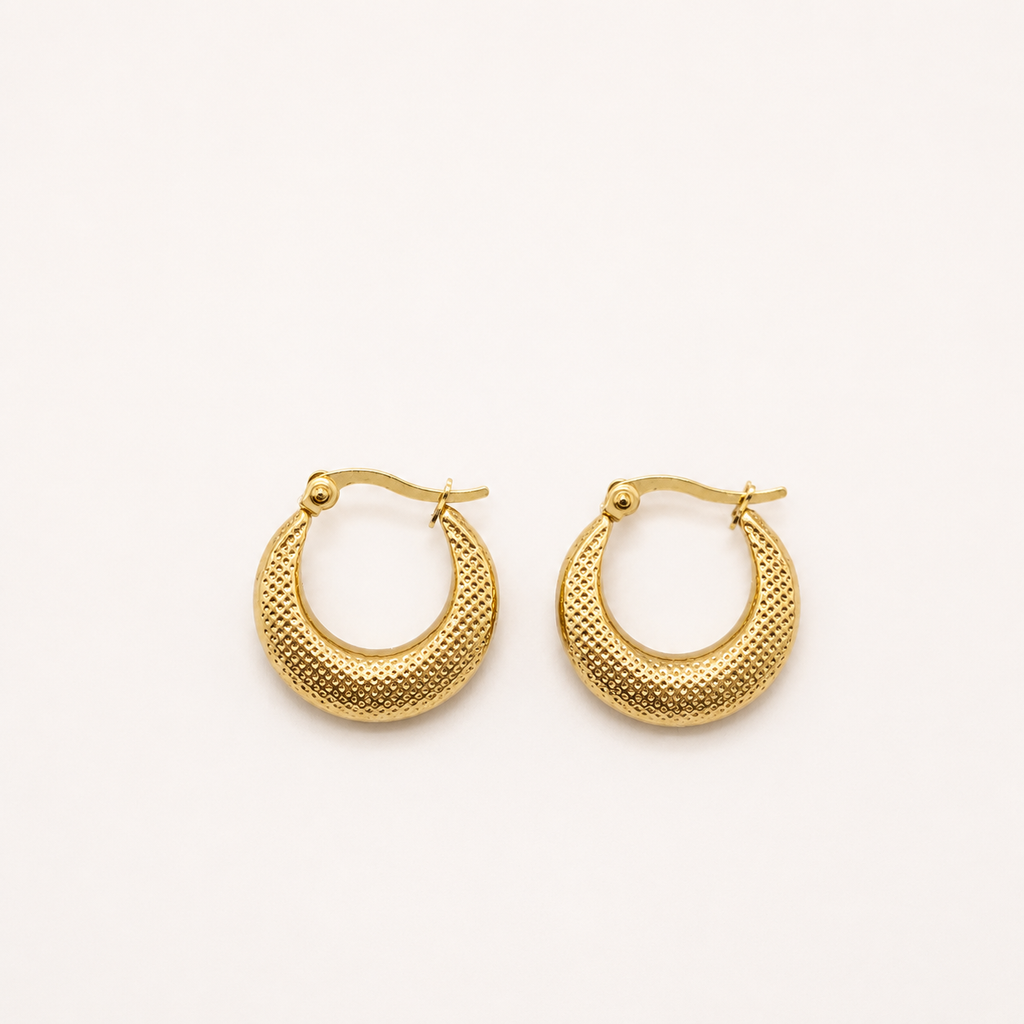 18K Gold Plated Stainless Steel Diamond-Cut Textured Hoop Earrings