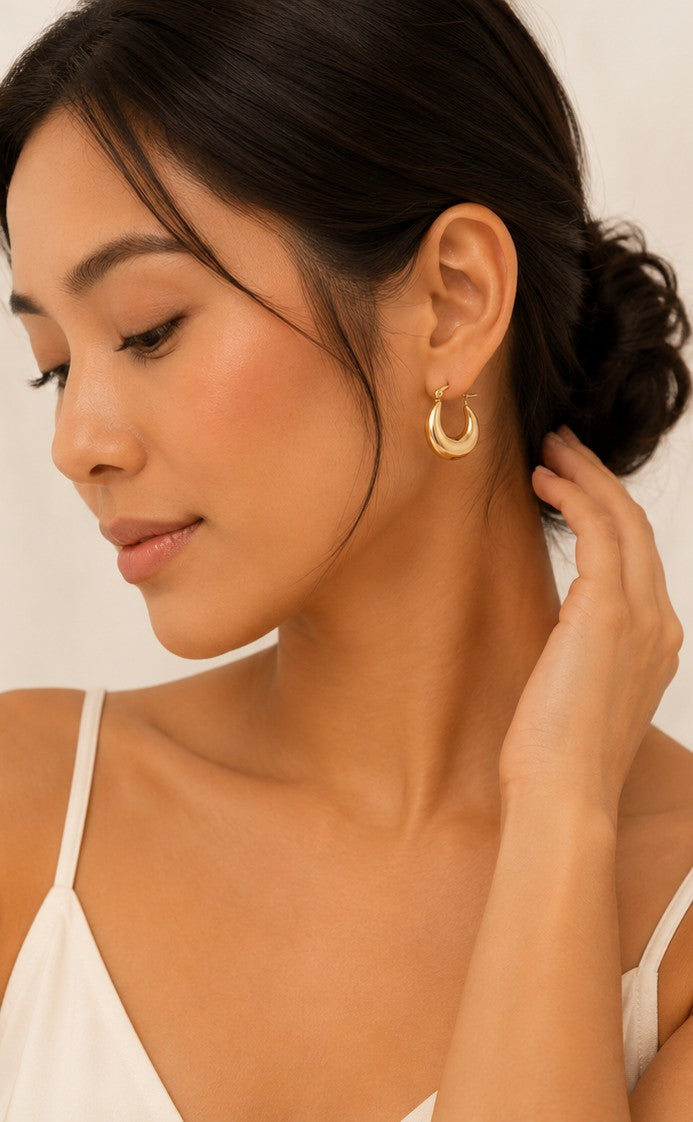 18K Gold Plated Stainless Steel Plain Polished Hoop Earrings