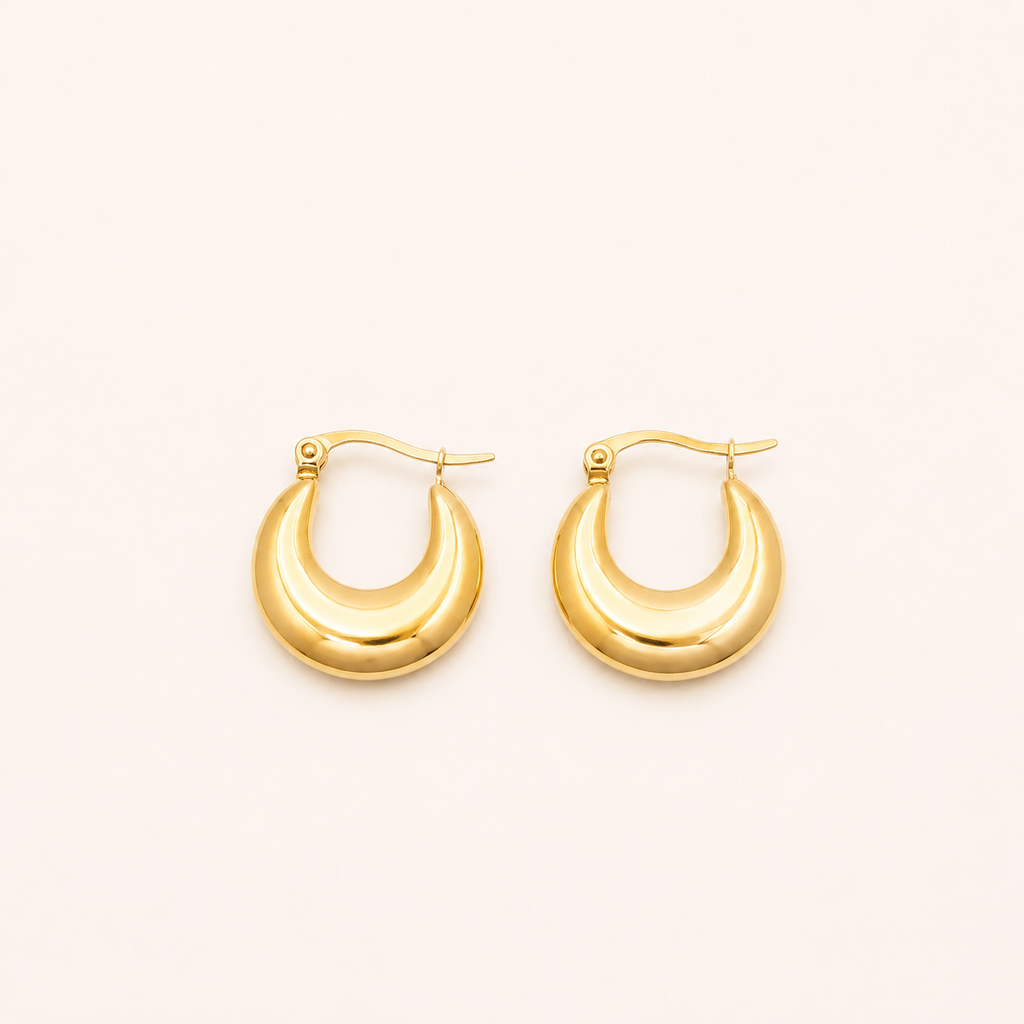 18K Gold Plated Stainless Steel Plain Polished Hoop Earrings