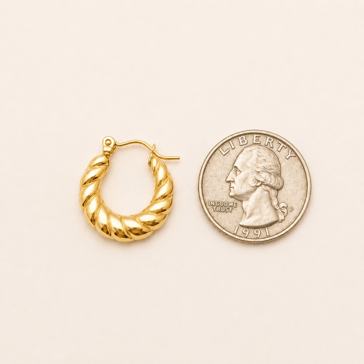 18K Gold Plated Stainless Steel Twisted Rope Hoop Earrings