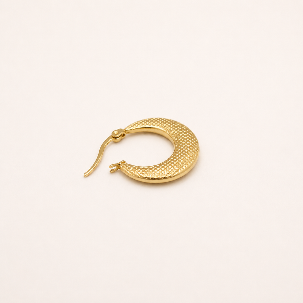 18K Gold Plated Stainless Steel Diamond-Cut Textured Hoop Earrings