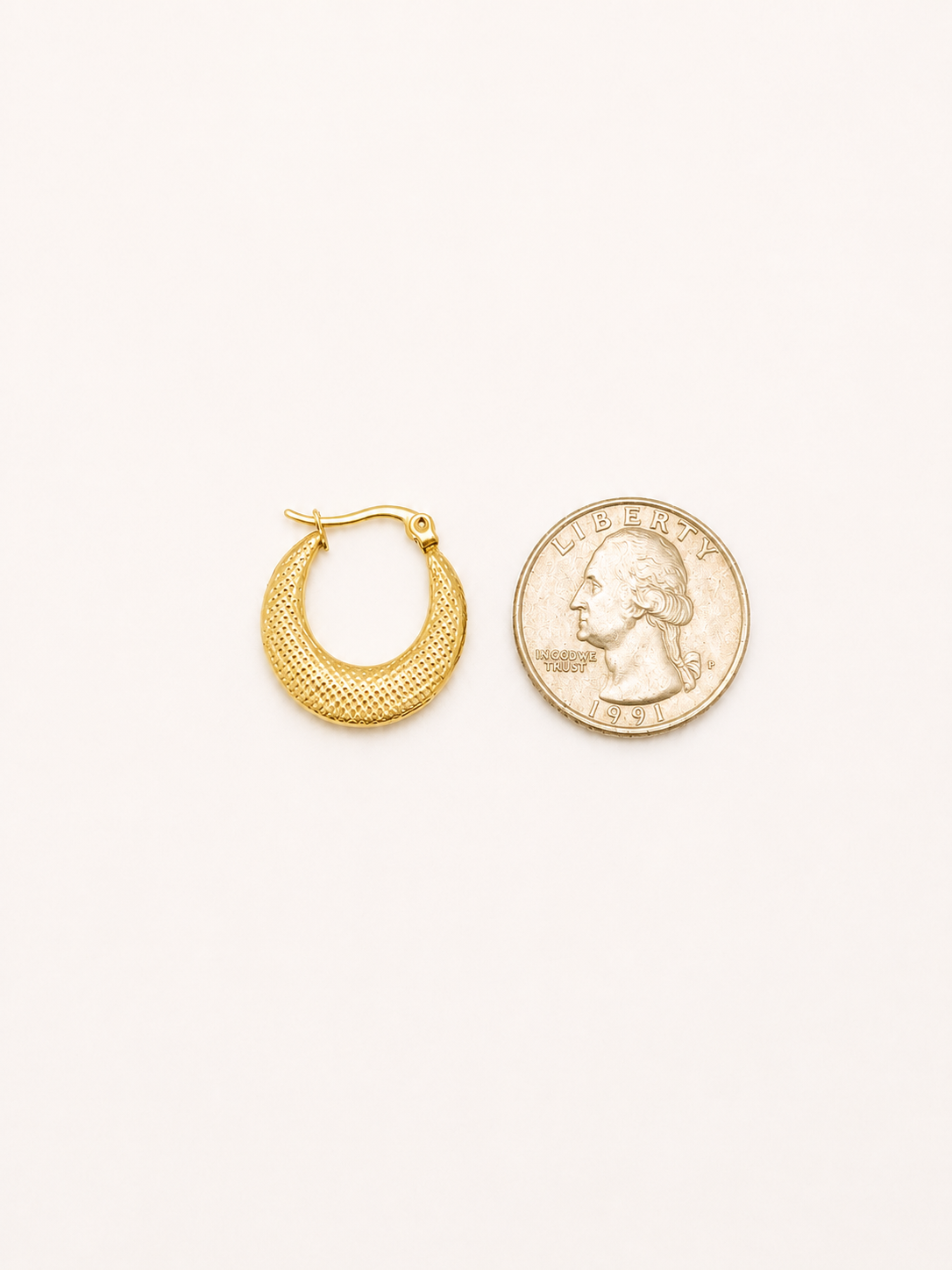 18K Gold Plated Stainless Steel Diamond-Cut Textured Hoop Earrings