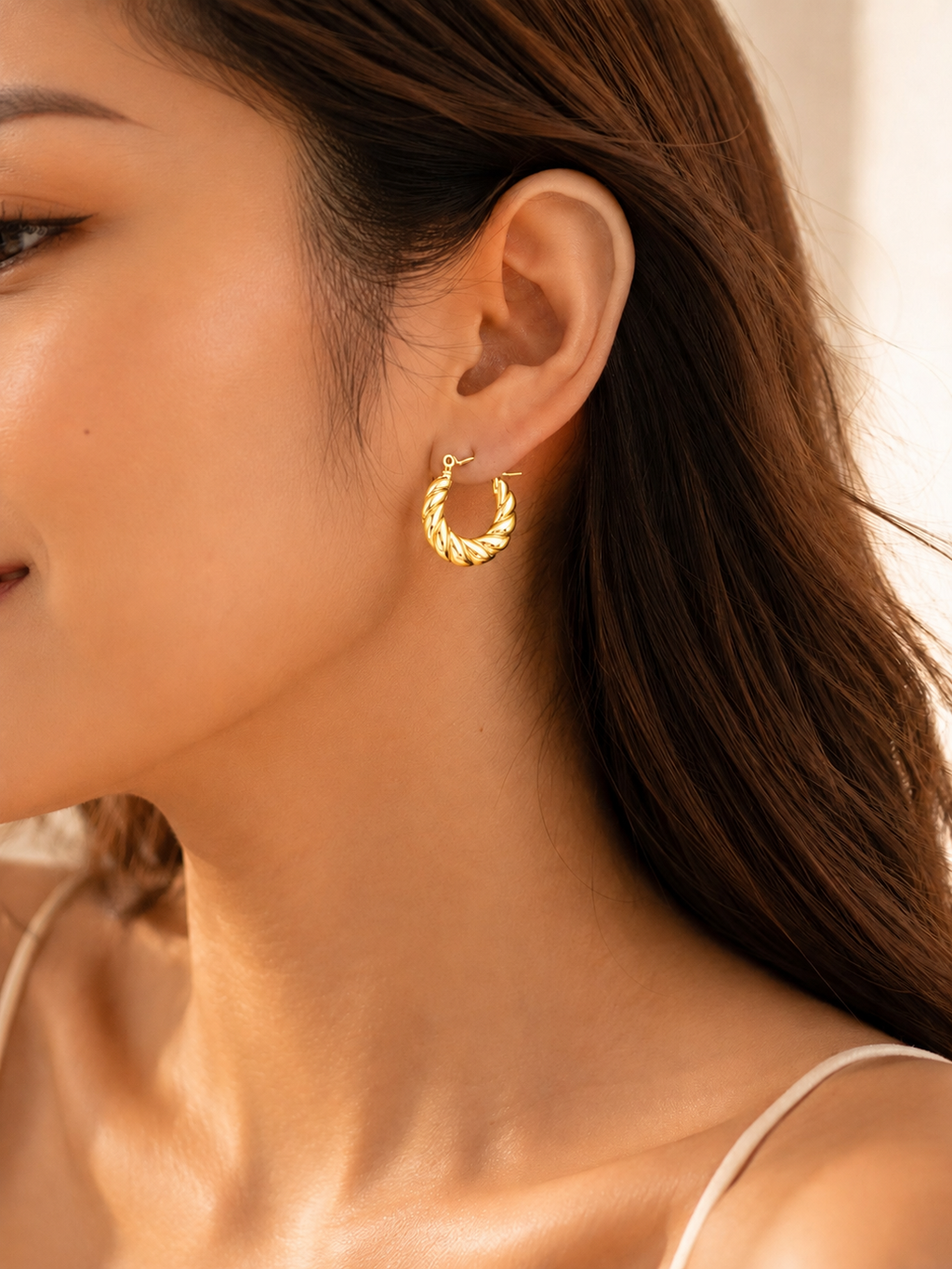18K Gold Plated Stainless Steel Twisted Rope Hoop Earrings